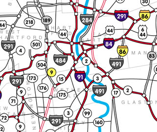 Map of cancelled freeways in Hartford