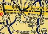 Route 197 splits in two at Mass. line