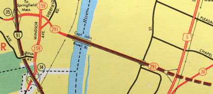 State route 291, scanned from official Connecticut State map, 1989.