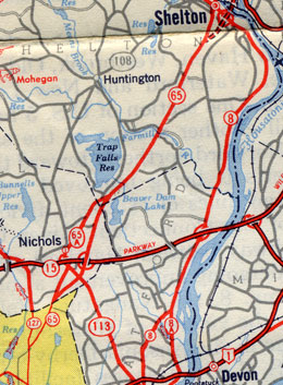 Old Route 8A, official CT map, 1949