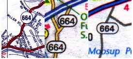 Scans of 3 maps showing SR 664 markers