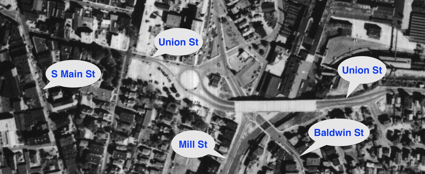 1951 aerial photo of Mill Street Viaduct, Waterbury