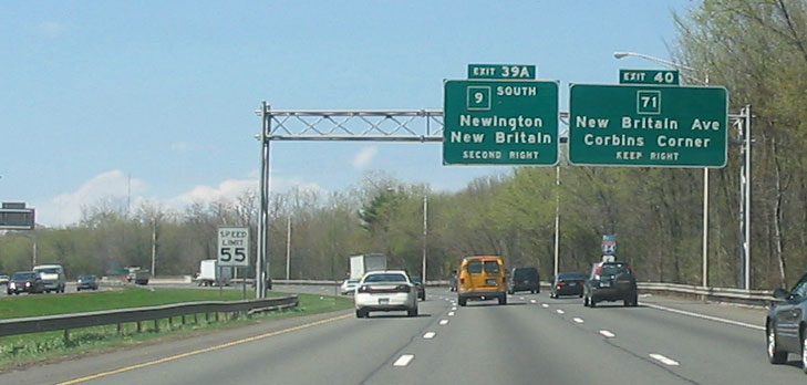 I-84 westbound, approaching Exit 40 for Route 71.
