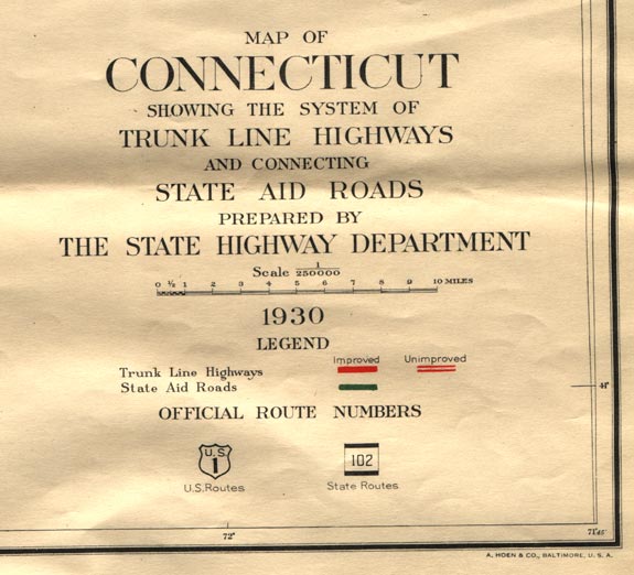 Map Legend, Connecticut official 1930 road map
