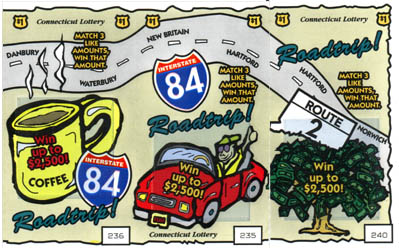 Lottery scratcher ticket with I-84 and Route 2