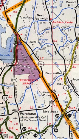 Map of I-87 and 'CT' 120A at NY/CT state line