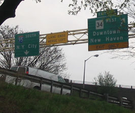 Sign on I-91 for CT 34 WB