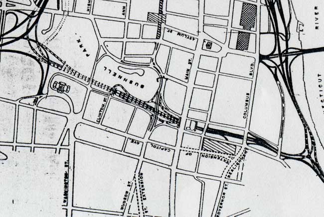 Planned Bushnell Park highway, 1959