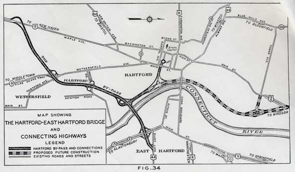Map of Proposed Hartford - East Hartford Bridge and Connecting Highways